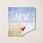 ビーチ水彩白ティール（緑がかった色）へ行こうカスタム バスタオルセット (ウォッシュタオル)