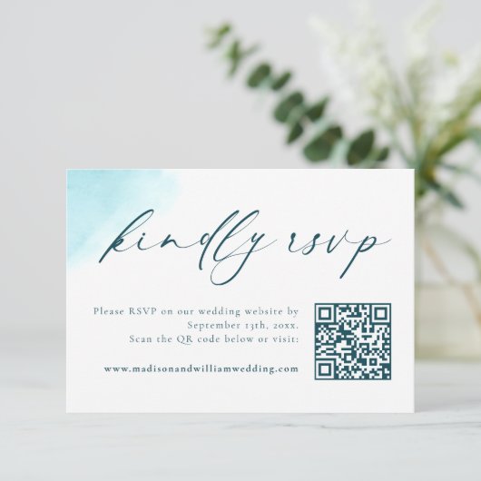 ビーチ水彩結婚式RSVP QRコードカード サンキューカード (スタンド正面)