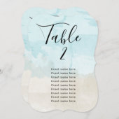 ビーチ水彩表番号カード+ゲスト名 招待状 (正面/裏面)