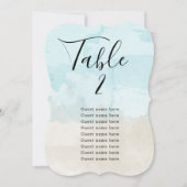 ビーチ水彩表番号カード+ゲスト名 招待状 (正面)