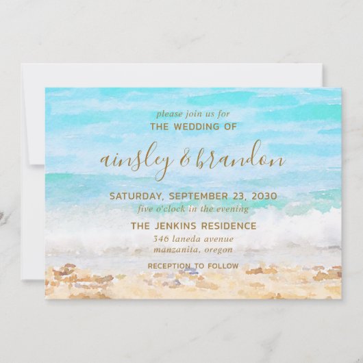 ビーチ水結婚色 招待状 (正面)