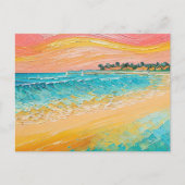 ビーチ油彩画デジタルアート1葉書 ポストカード (正面)