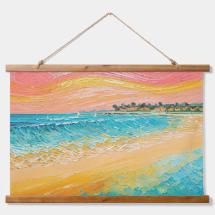 ビーチ油彩画デジタルアート1 吊り下げ型タペストリー