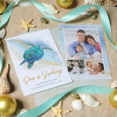 ビーチ沿岸の海Nグリーティングシーカメ3写真 シーズンカード