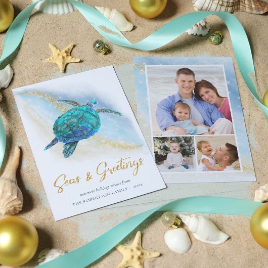 ビーチ沿岸の海Nグリーティングシーカメ3写真 シーズンカード