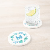 ビーチ沿岸の貝殻とヒトデモノグラムの コースター (側面)