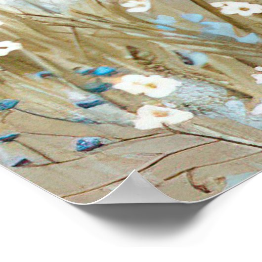 ビーチ沿岸の風景に浮かぶ青いボート ポスター (角)