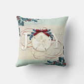 ビーチ沿岸クリスマスジョイサンドドルブルーホリー クッション (裏面)