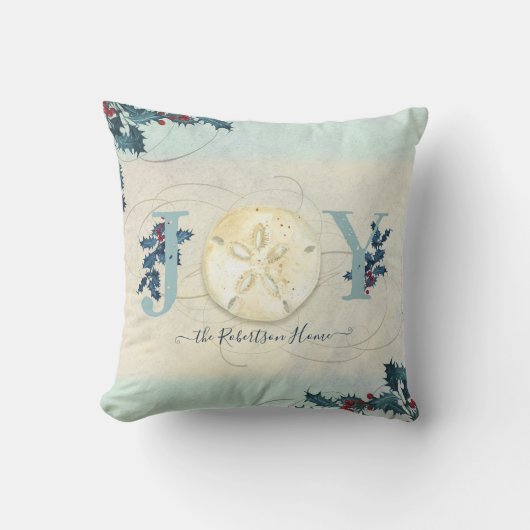 ビーチ沿岸クリスマスジョイサンドドルホリー名 クッション (正面)