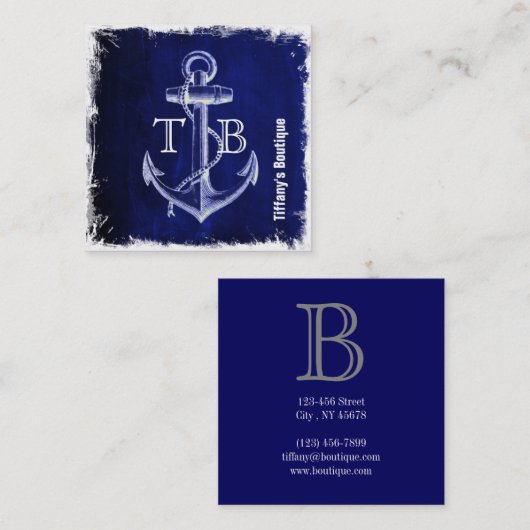 ビーチ沿岸シック航海のネイビーブルーいかり スクエア名刺 (正面/裏面)