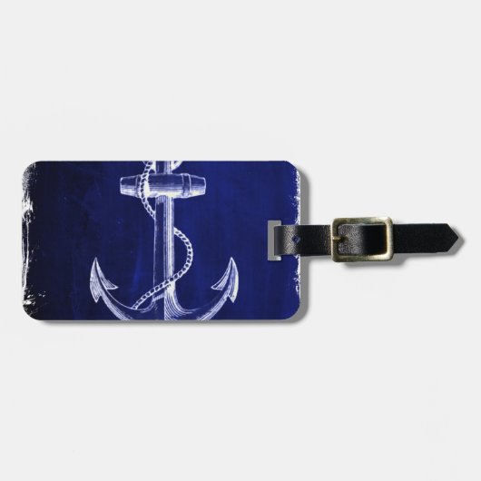ビーチ沿岸シック航海のネイビーブルーいかり ラゲッジタグ (正面横)