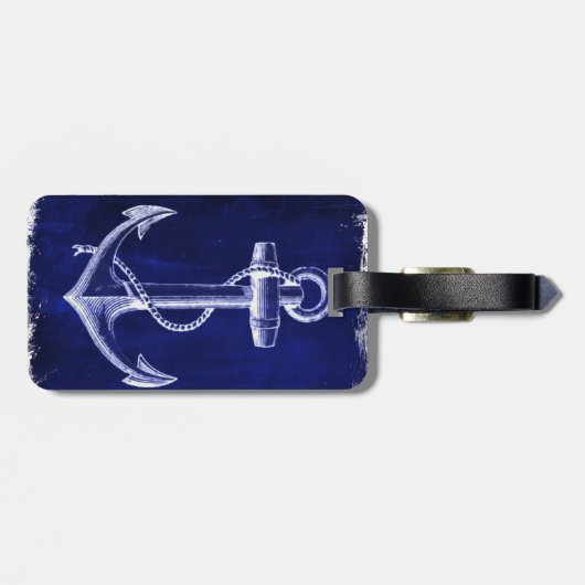 ビーチ沿岸シック航海のネイビーブルーいかり ラゲッジタグ (裏面横)