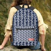 ビーチ沿岸ネイビーブルーホワイトコーラルシェルモノグラム プリントバックパック