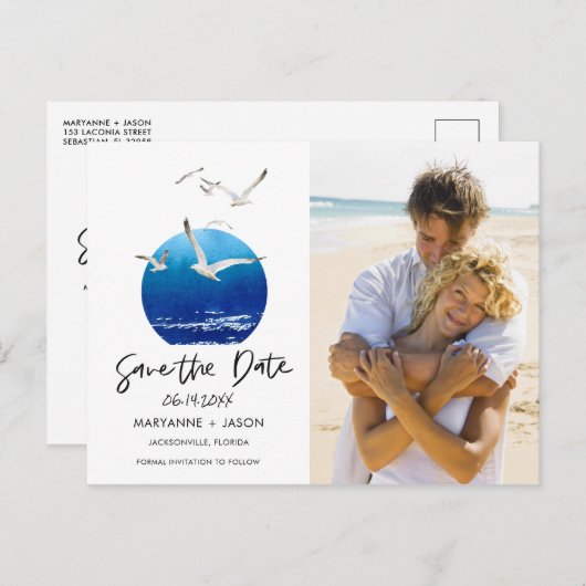 ビーチ沿岸フロリダの結婚式の日付を保存 案内ポストカード (正面/裏面)