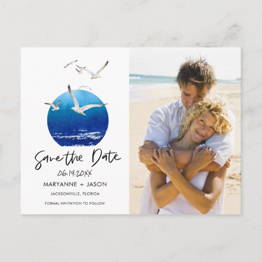 ビーチ沿岸フロリダの結婚式の日付を保存 案内ポストカード (正面)