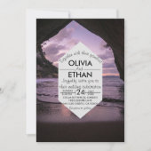 ビーチ沿岸海浜夏結婚海軍 招待状 (正面)