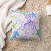 ビーチ沿岸海辺タコ海馬ヒトデ クッション (ブランケット)