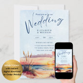 ビーチ沿岸目的地サンセットトロピカル結婚ト 招待状