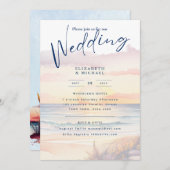 ビーチ沿岸目的地サンセットトロピカル結婚ト 招待状 (正面/裏面)