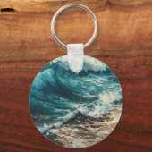 ビーチ波と砂のキーチパーソナライズされたェーン キーホルダー (裏面)