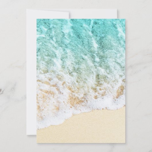 ビーチ波と砂の日付の保存 招待状 (裏面)