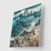 ビーチ波と砂絵画の スクエア壁時計 (傾斜)