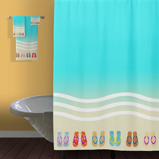 ビーチ波ビーチサンダル シャワーカーテン