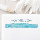 ビーチ波水彩差出人住所シール ラベル (インサイチュ)