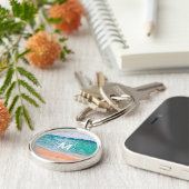 ビーチ波、円の白モノグラム キーホルダー (側面)