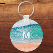 ビーチ波、円キーチェーンの白モノグラム キーホルダー (正面)