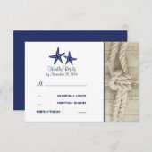 ビーチ流木ウェデ素朴ィングRSVPカー航海のド 出欠カード (正面/裏面)