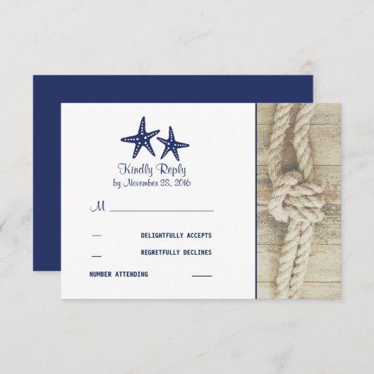 ビーチ流木ウェデ素朴ィングRSVPカー航海のド 出欠カード (正面/裏面)