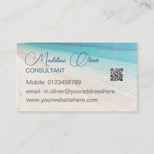 ビーチ海の穏やかな旅行アクアブルーQRコード 名刺 (裏面)