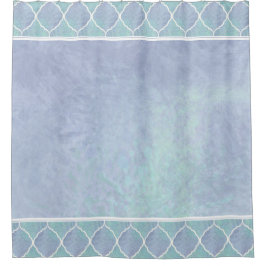 ビーチ海アラベスクモロッコタイル縁どブルー シャワーカーテン