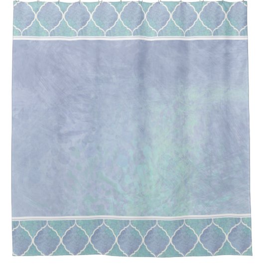 ビーチ海アラベスクモロッコタイル縁どブルー シャワーカーテン (正面)