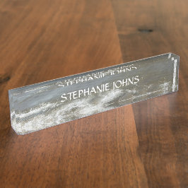 ビーチ海ウェーブスモノグラム名前をカスタムするブルーウォーター デスクネームプレート