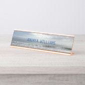 ビーチ海ウェーブモノグラム名ブルーグレー デスクネームプレート (正面)