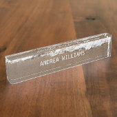 ビーチ海ウェーブモノグラム名ホワイトブラウンサンディ デスクネームプレート (側面)