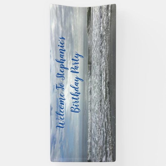 ビーチ海ウォータースカイ写真かわいい誕生日パーティー 横断幕 (縦)