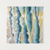 ビーチ海グリーンブルーイエローデザイン345 タペストリー (正面(横))