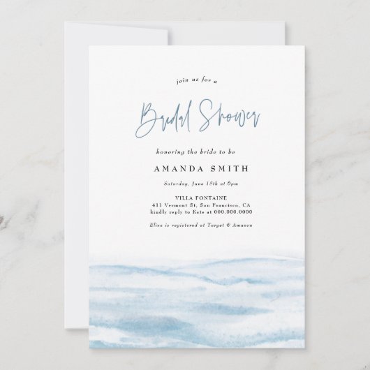 ビーチ海コースタルダスティブルーブライダルシャワー 招待状 (正面)