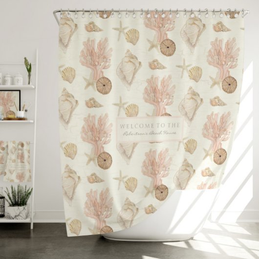 ビーチ海コーラルスターフィッシュシーシェルウォーターの色 シャワーカーテン