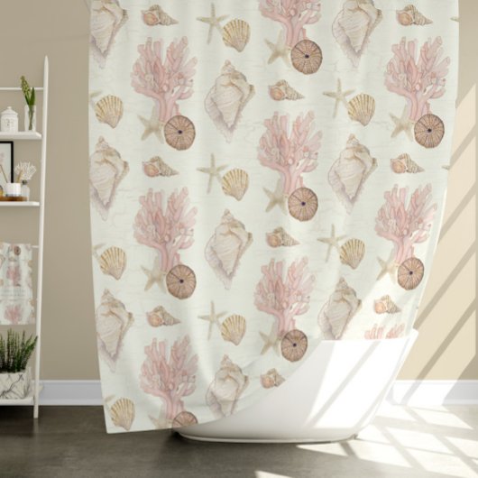 ビーチ海コーラルスターフィッシュシーシェルウォーターの色 シャワーカーテン