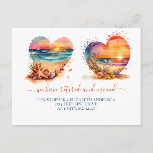 ビーチ海サンセットリタイアロアムービング 案内ポストカード (正面)