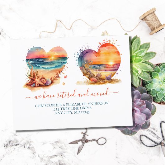 ビーチ海サンセットリタイアロアムービング 案内ポストカード