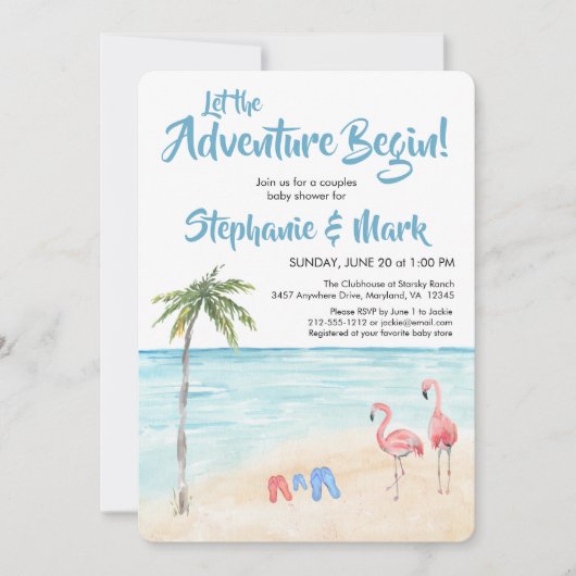 ビーチ海サーフ・アドベンチャーがブルー・ベビー・シャワーを開始 招待状 (正面)