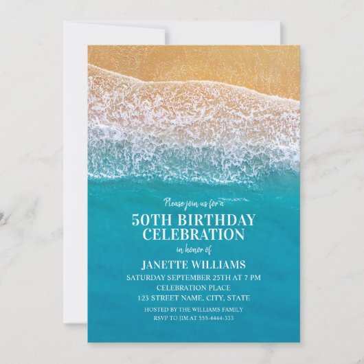 ビーチ海シーサイド目的地航海の誕生日 招待状 (正面)