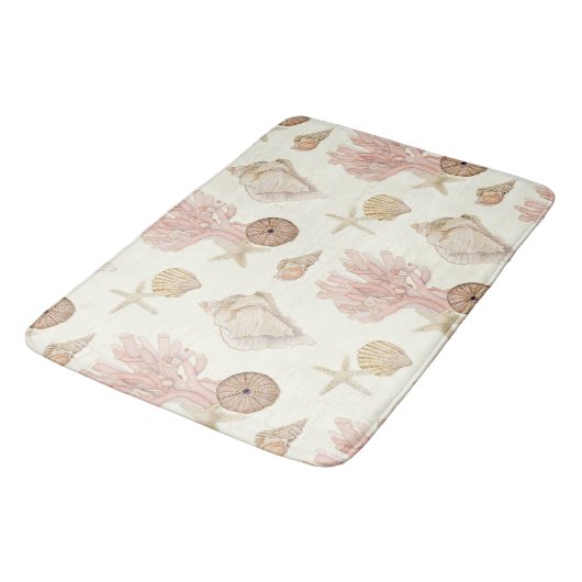 ビーチ海シーシェルコーラルスターフィッシュウォーターの色 バスマット (アングル)