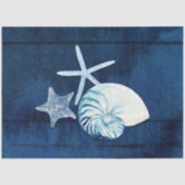 ビーチ海シーシェルシーシェルズネイビーブルーホワイト 薄葉紙 (正面)