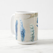ビーチ海シーシェルブルーnホワイトフェザーズウッド コーヒーマグカップ (正面左)